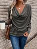 Women's Elegant V-neck Long-sleeve Solid Color T-shirt for Autumn/Winter