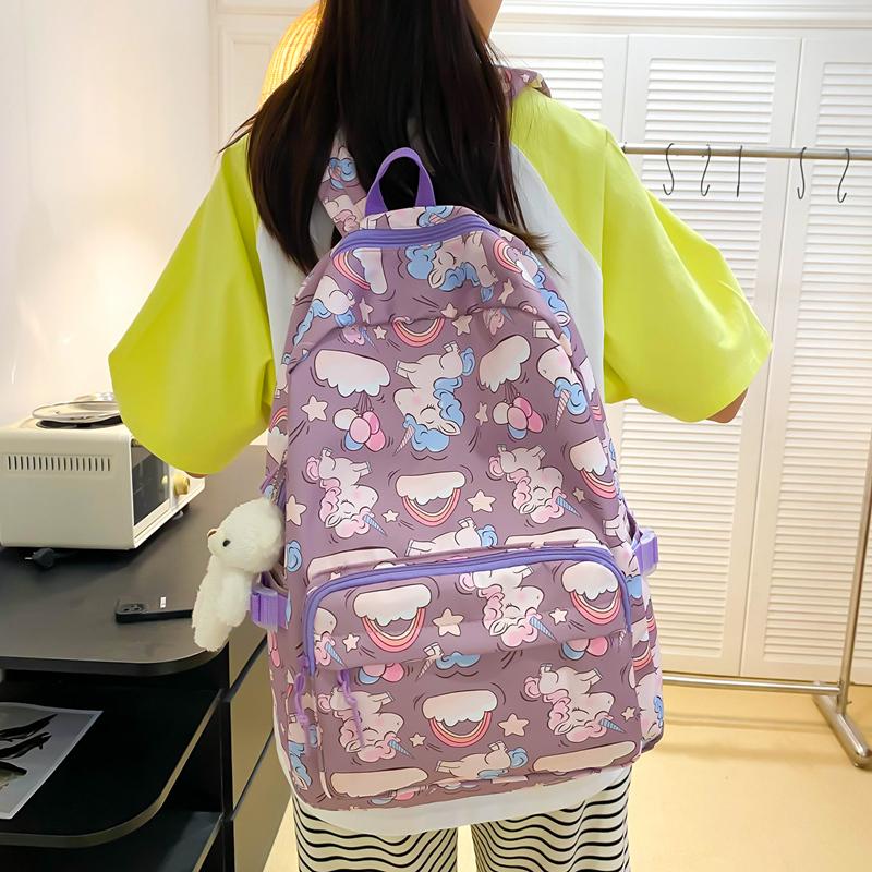 Cartoon Three-Piece Backpack Set Student Printed Schoolbag Women's Large Capacity Lightweight Backpack