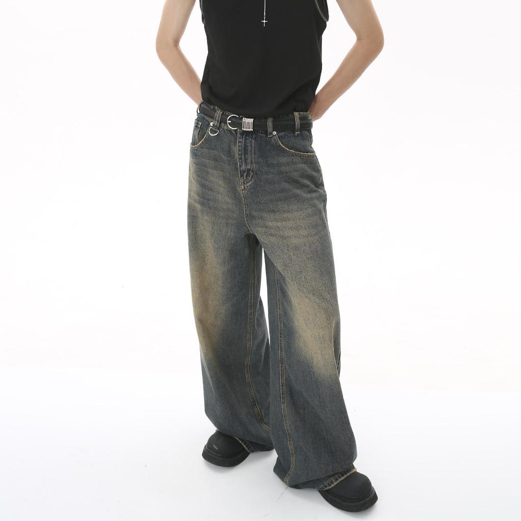 2024 Unisex Retro Hong Kong Style Wide-Leg Jeans - Blue, All-Season