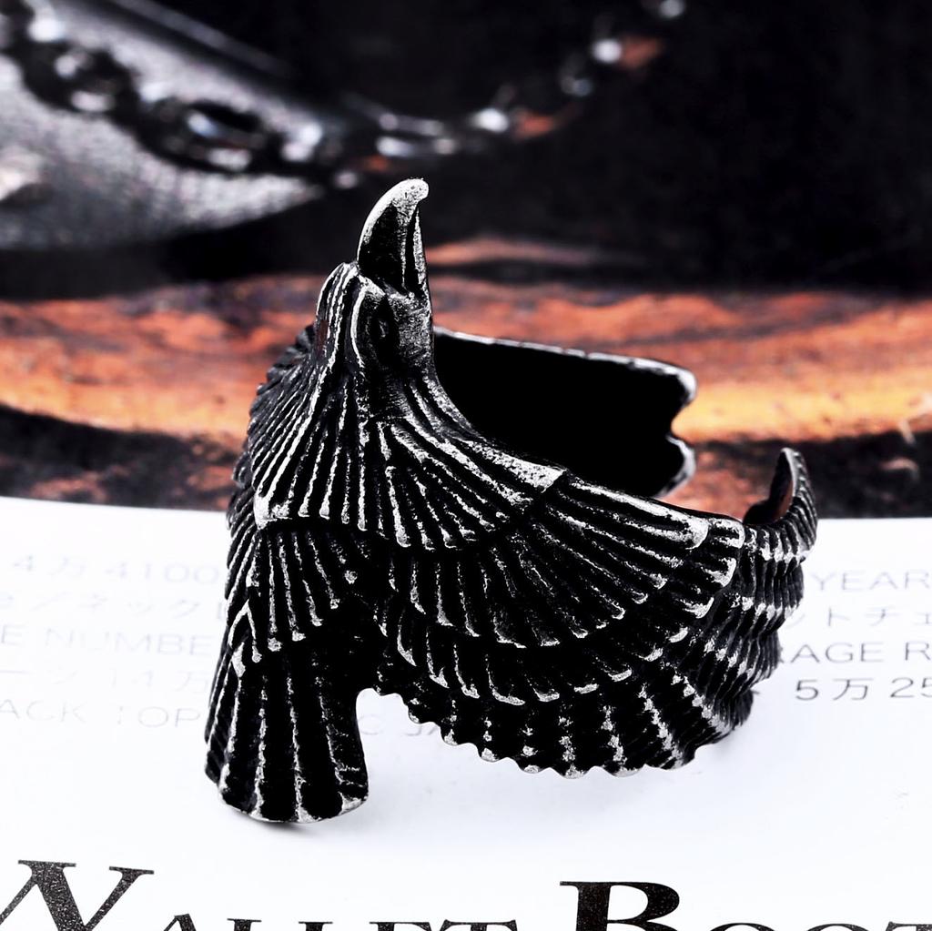 Vintage Gold Plated Eagle Feather Pattern Adjustable Unisex Titanium Steel Ring