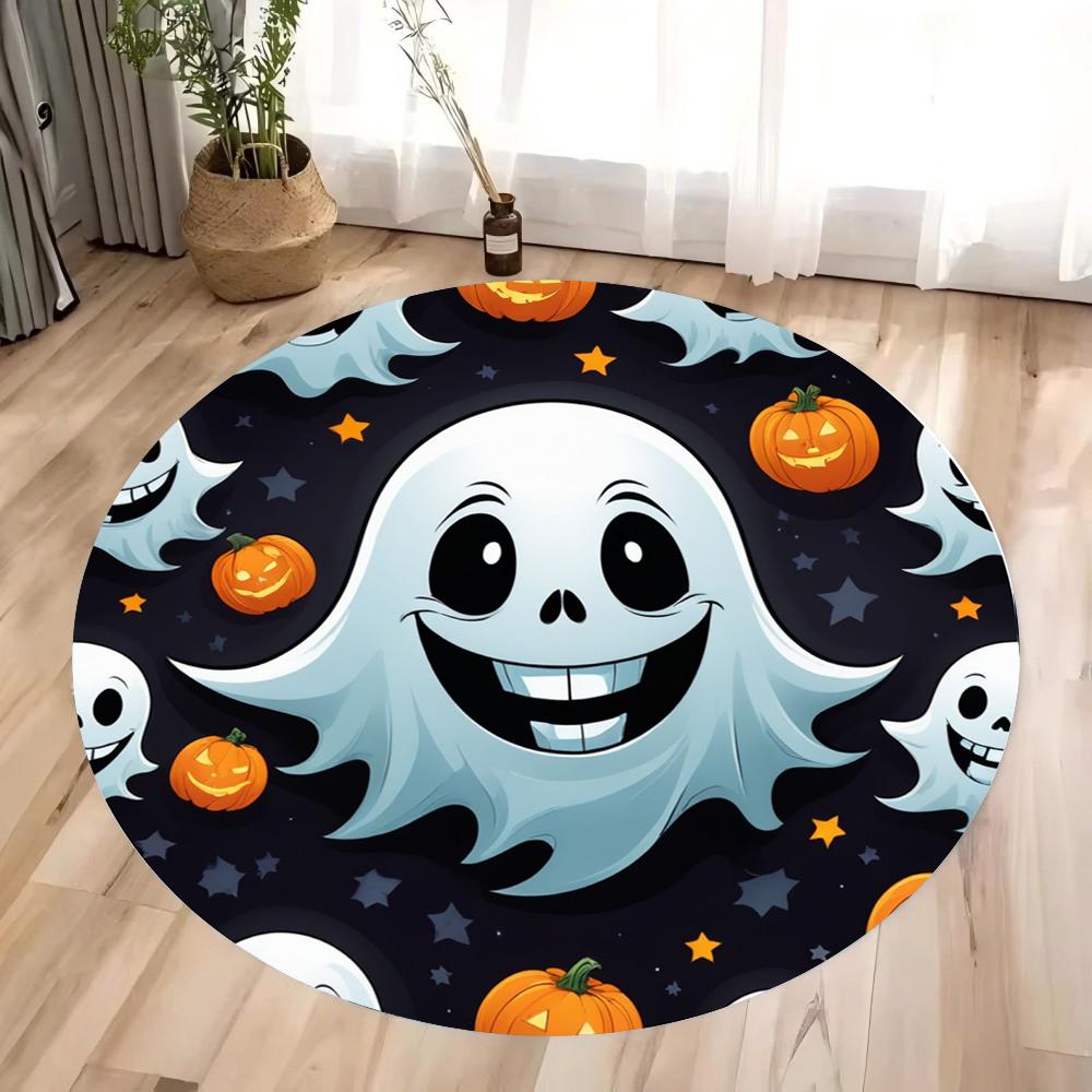 Halloween Themed Circular Carpet Cute Ghost Pumpkin Living Room Carpet Soft Living Room Bedrooms Game Rooms Study Rooms Mats