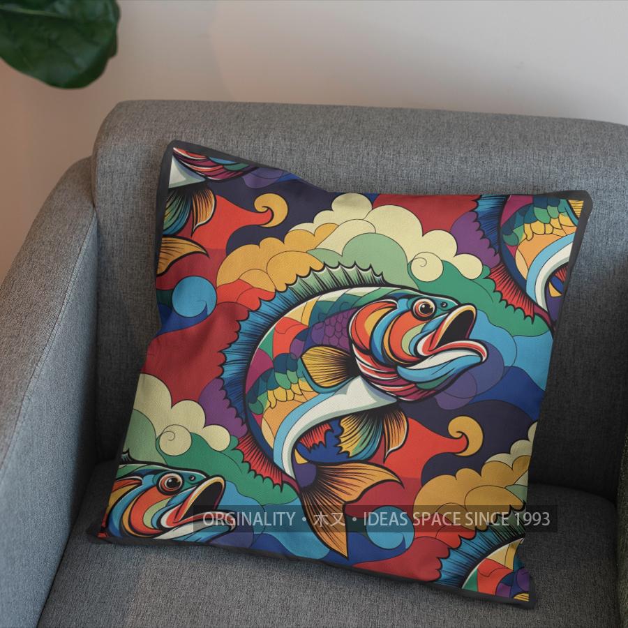 2D Colorful Fish Pattern Throw Pillow Cover Pattern Cushion Cover Suitable For Sofa Bedroom Car Pillow Cover