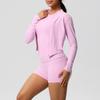 European and American cloud-feeling abrasive long-sleeved sports zipper jacket, running hip lift fitness yoga suit three-piece set for women