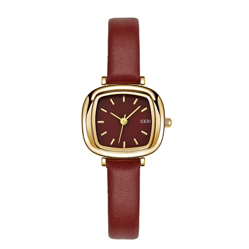 Fashion Trend Ankola Red Belt Watch Niche High-End Red Quartz Women'S Watch Retro Simple Watch