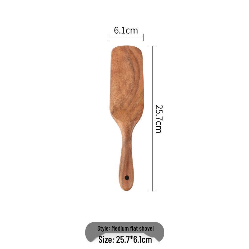 Teak Wood Pizza Shovel & Non-stick Spatula Set - Includes Frying, Salad, and Butter Scraper Spoons