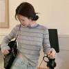 Korean Style 2025 Color Block Round Neck Slimming Knit Sweater for Women