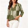 Women's Fashion Cotton Linen Printed 3/4 Sleeve Button Shirt for Casual Wear