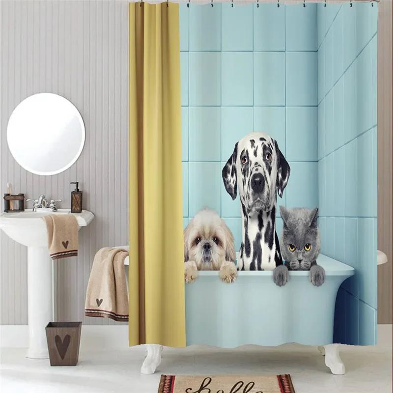 Waterproof Bath Curtains 100% Polyester Fabric Shower Curtain Thinking Elephant Printed Home Decoration Background Screen Decor