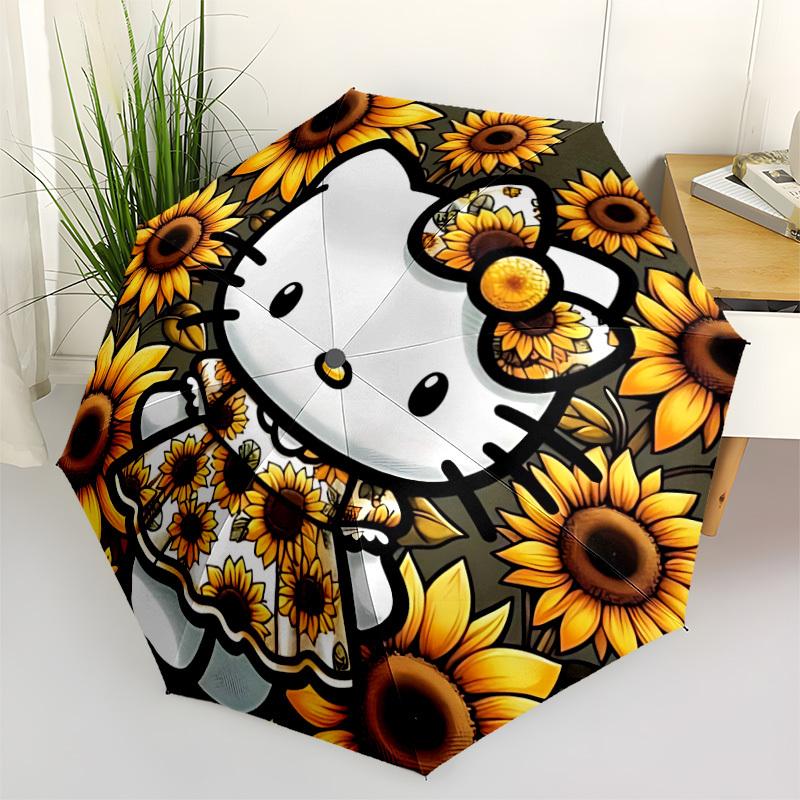 

1pc Sunflower Hello Kitty Automatic Folding Umbrella - 8-Rib Automatic Open/Close, Portable Collapsible Compact Umbrella yy251218011
