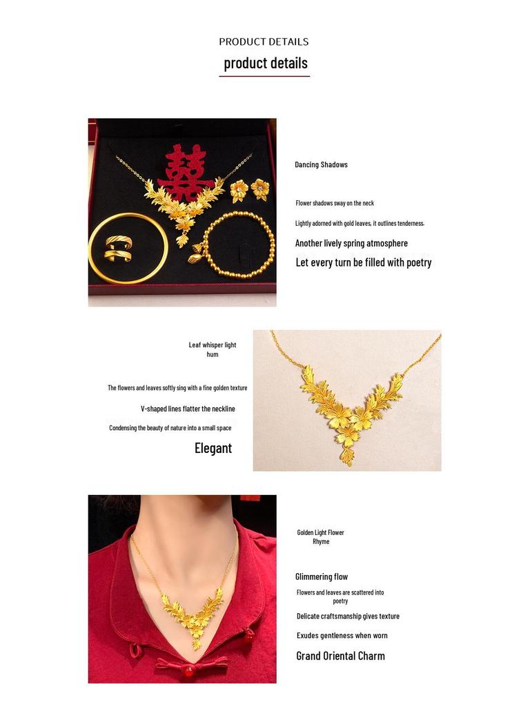 Chinese Style Gold Blossom Necklace Set for Brides - Wedding Jewelry