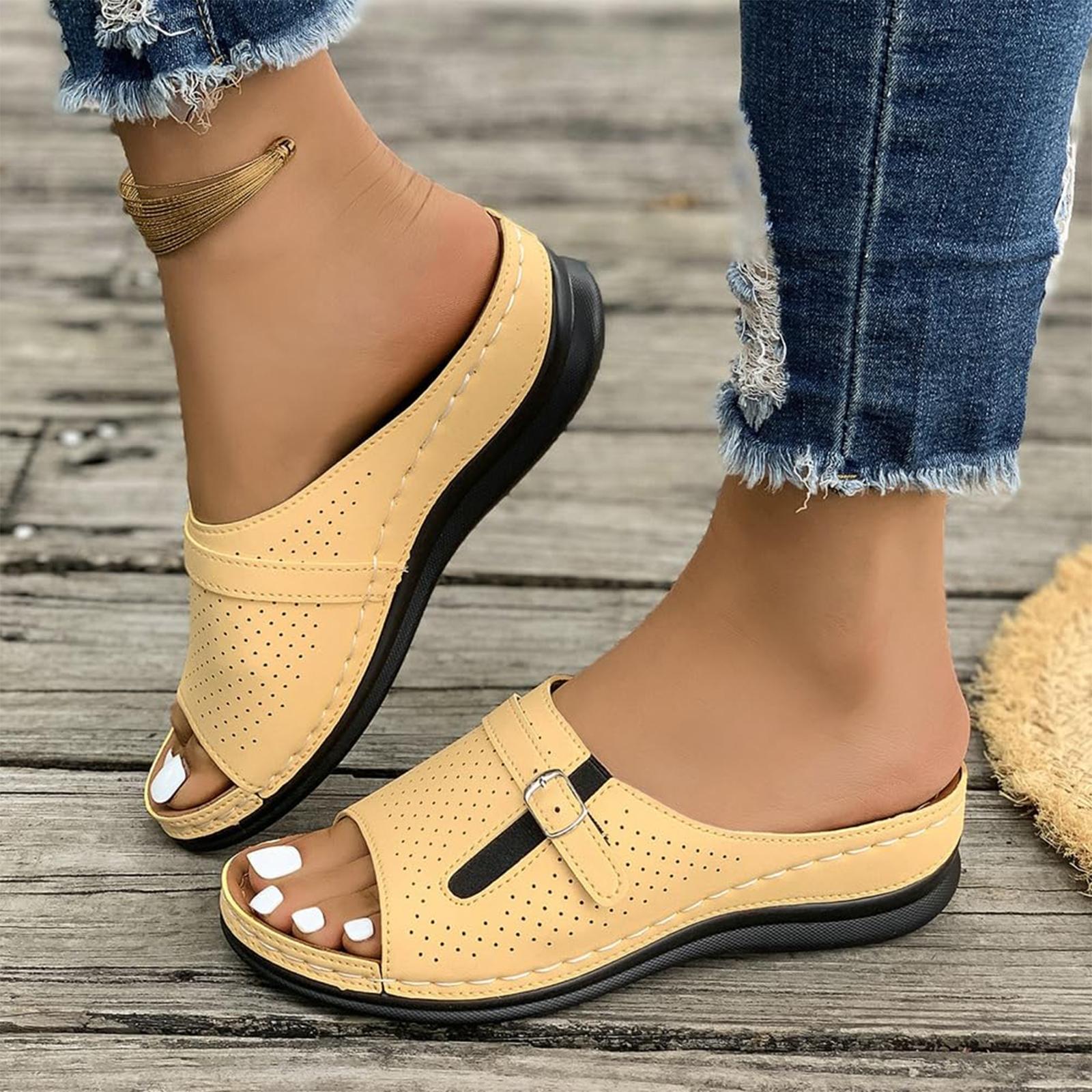 

Summer sponge cake thick sole paired with skirt, casual open toe versatile beach sandals 43 жовтий