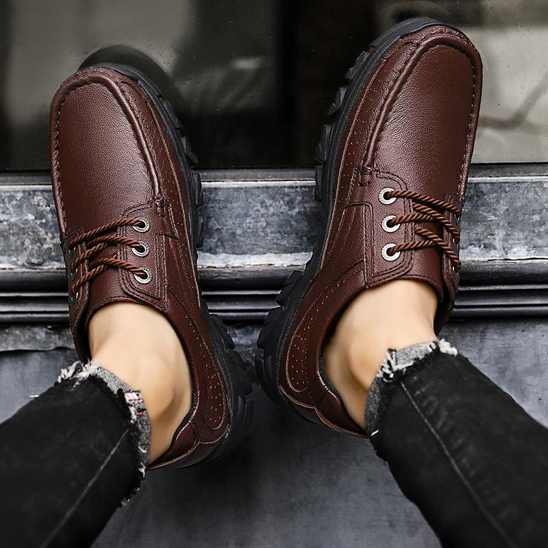Fashion Genuine Leather Casual Shoes Fashion Non-slip Comfort Outdoor Hiking Shoes Handmade Classic Men Walking Shoes Plus Size 38-48
