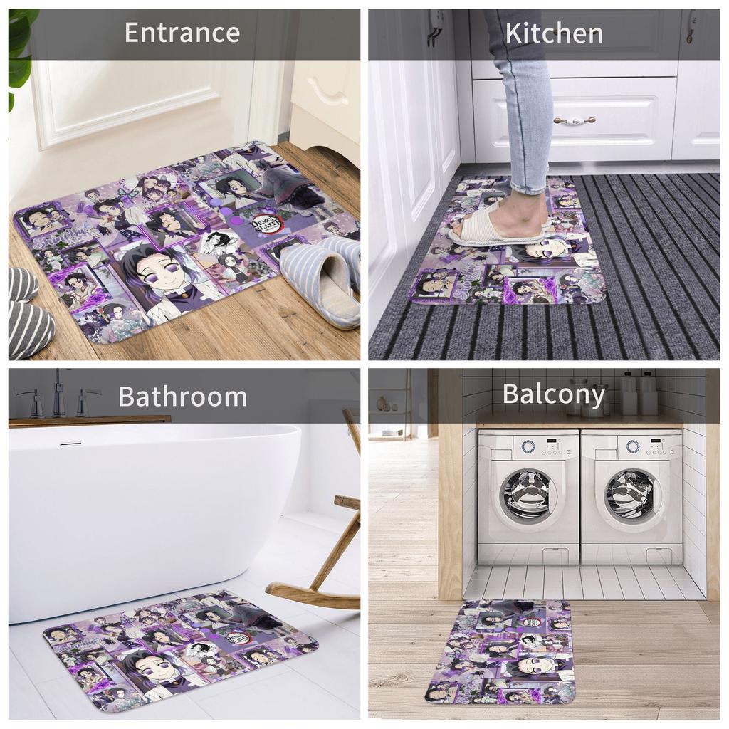 Demon Slayer Kocho Shinobu Doormat Anti-Slip Bath Kitchen Mat Garden Garage Door Floor Entrance Carpet Rug