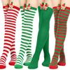 Women Christmas Over Knee Long Socks Cartoon 3D Elk Bowknot Striped Print Thigh High Stockings Holiday Party Hosiery