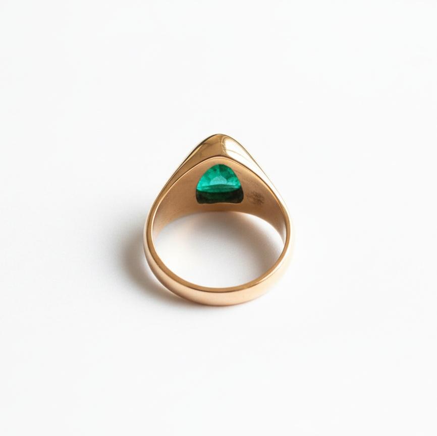Natural Green Emerald Ring, Pure Copper Signet Ring, 925 Solid Sterling Silver Ring, 22k Gold Fill Ring, Unisex Emerald Ring