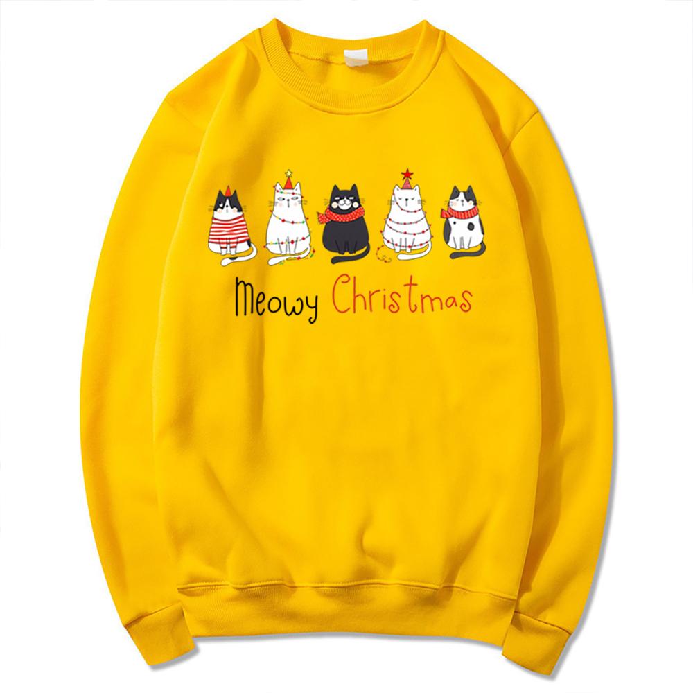 

Унисекс Meowy Рождественский свитшот Рождественский кот С Рождеством Толстовка Свитер для любителей кошек Милый кот Свитшоты с воротником под горло Подарок для мамы-кошки XL