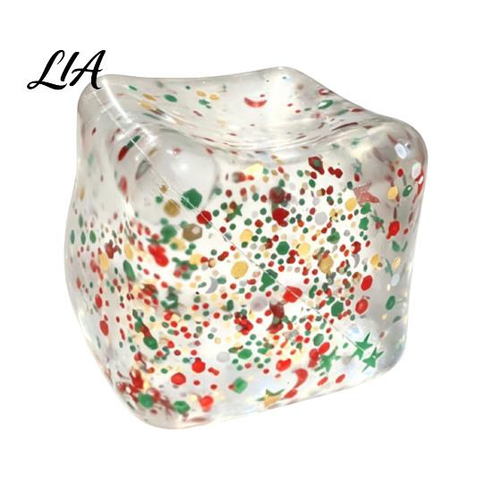 Hand Therapy Stress Balls Christmas Ice Cube Squeeze Toy, Confetti Filled Relief Calming Sensory Toy Slow Rebound Clear for Anxiety Reduction
