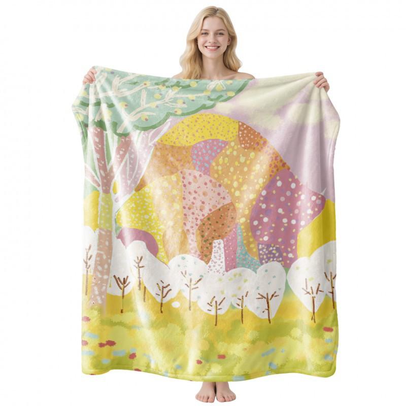 Soft Fleece Blanket With Starry Sky Print Camping Sofa Napping Air Conditioning Use Customizable Design
