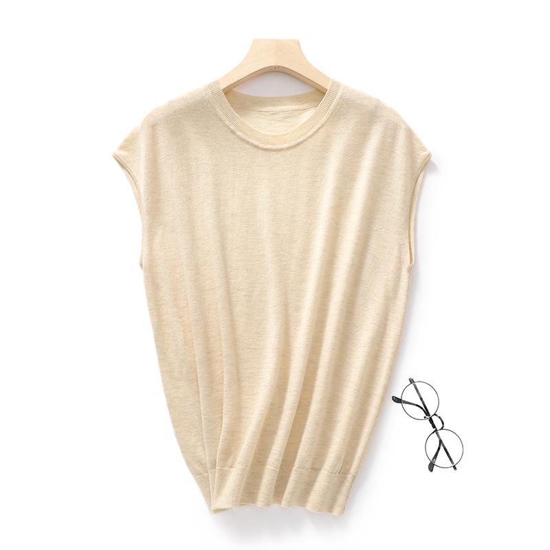 Round Neck Sleeveless Wool Knitted Short-sleeved Spring and Autumn New Loose and Slim Simple Casual Knitted Women's Top