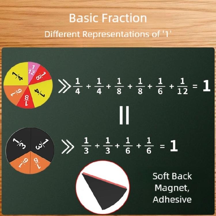 Practical Magnetic Fraction Tiles Pieces Set for Group Math Learning and Fraction Illustration in School Environments