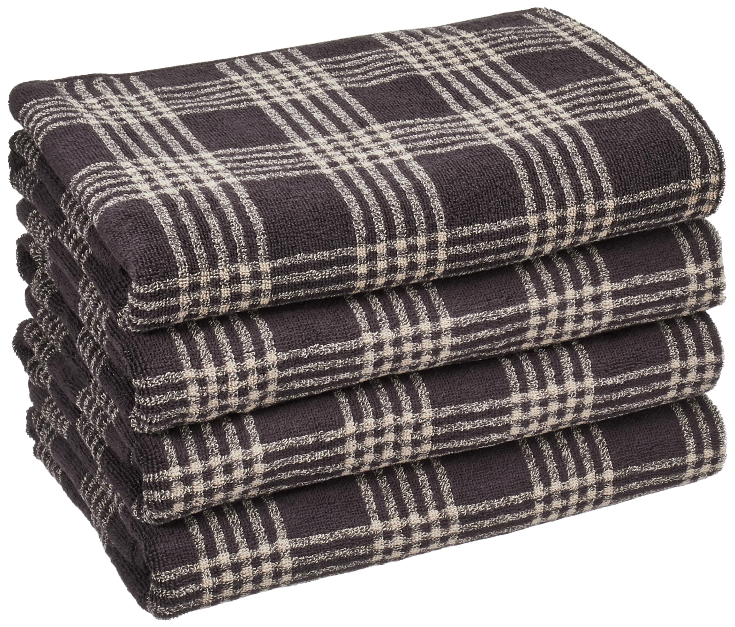 

MUJI Fluffy Pile Bath Towels (Patterned), Dark Brown Check, Set of 4, 60 x 120 cm, Soft, 83431983