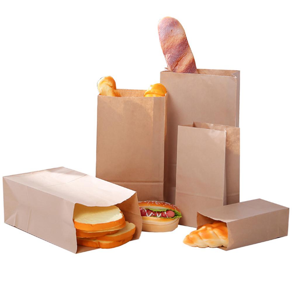 50Pcs Kraft Paper Bags Flat Grease Proof Snacks Cookie Sandwich Food