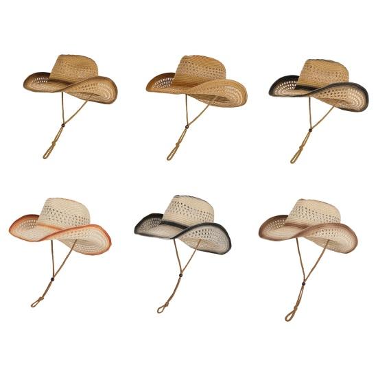 Jazz Hat Hollow Design Wide Brim Sun Hat Adjustable Drawstring Cowboy Hat Breathable Lightweight Summer Outdoor Hat