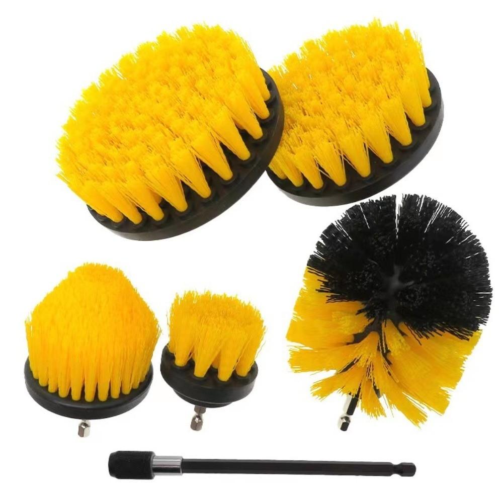 3/5/7Pcs Multi-Purpose Drill Brush Attachment Set Plastic Round Nylon Brushes Electric Scrubber Brush Extension Pole