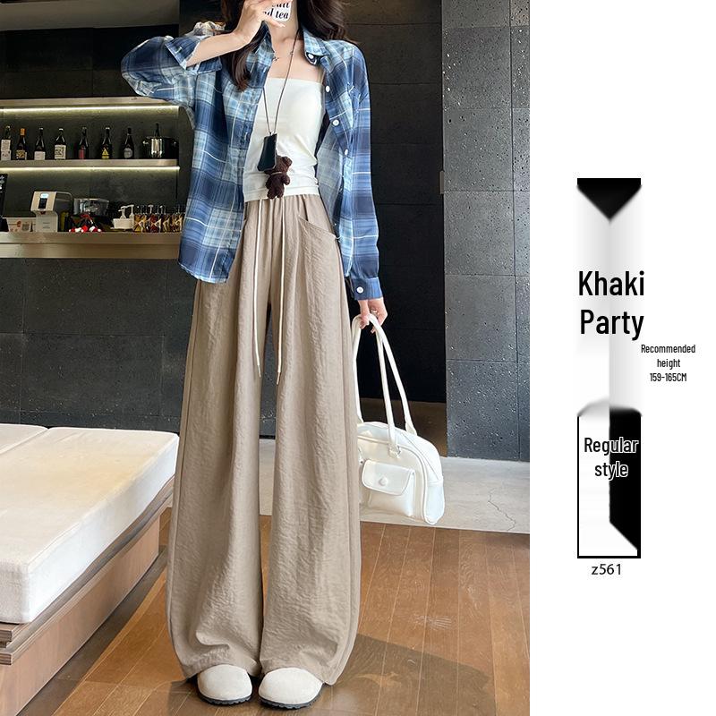 2025 Women's Blue Glutinous Rice Lazy Loose Wide-Leg Pants: Petite, Slimming, Summer Drape Design
