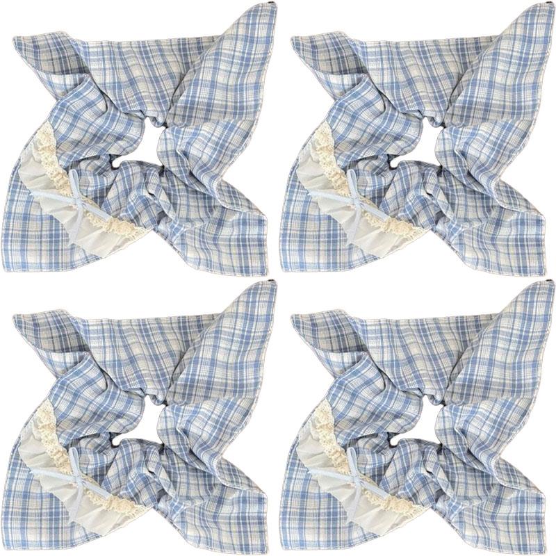 Blueberry Tone Plaid Lace Bow Hair Ring Girl Fashion Versatile Scrunchie Hair Accessories