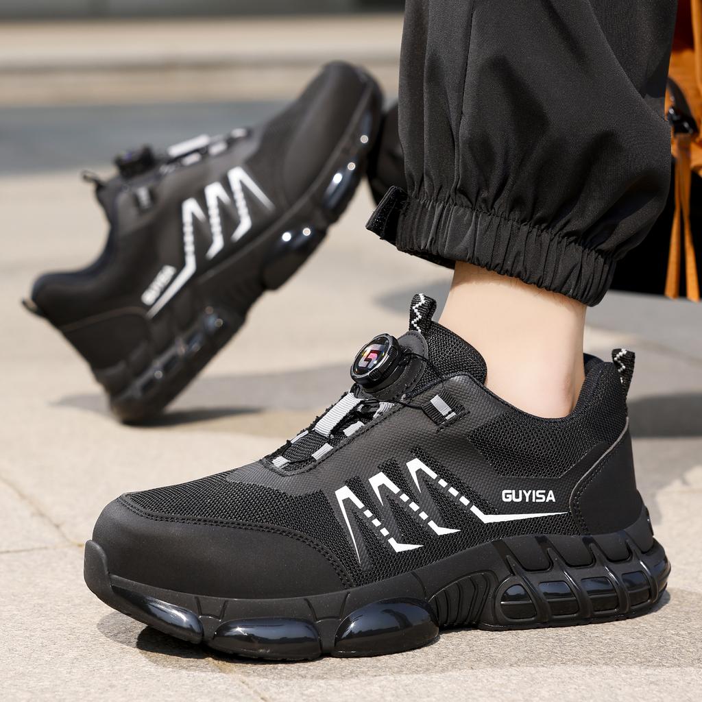 Rotating Button Safety Shoes Steel Toe Work Shoes Protective Work Shoes Anti-slip Lightweight Breathable Work Sneakers for Men