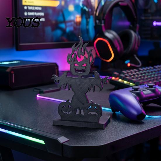 Halloween Candle Holder 3D Printed Ghost Scarecrow Holder, Decor with Pumpkin & Crow Design, Matte Accessory Black One-Piece Craft, Round