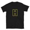 Letter H Yellow Bold Font Simple Black T-Shirt