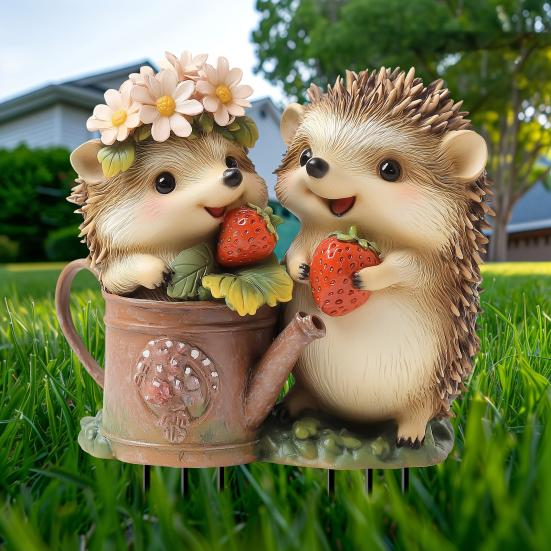 Picchetto per Giardino Fragole Riccio, Picchetto Decorazione da Giardino Ricci 2D in Acrilico, Animale Carino Impermeabile Decorazione da Esterno per Prato Aiuola Fioriera
