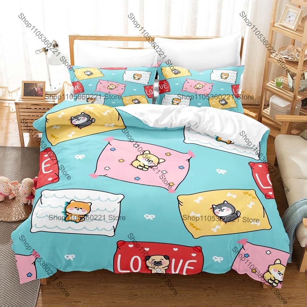Hip Hop New Dog Three Piece Bedding Set Luxury Comforter Set with Queen King Size Including Anime  Animal Pillowcase