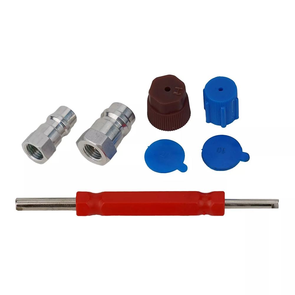 A/C Adapter Air Conditioning Conversion Valve Core Cap Kit R12 To R134a With Removal Tool Retrofit Valve Fitting