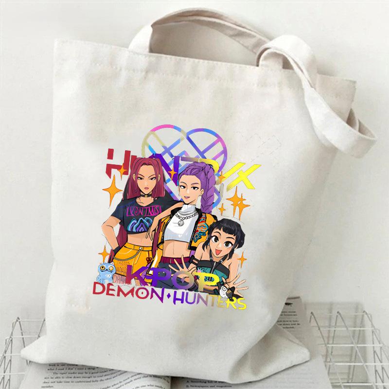 Spot KPOP Demon Hunter Girl Group HUNTRX Printed Canvas Bag Shoulder Student Handbag