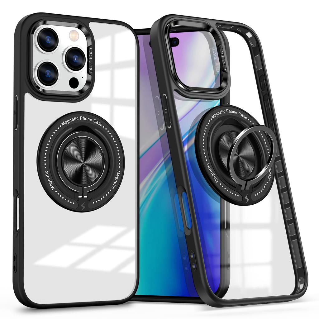 For iPhone 16 Pro Max Case Magnetic Ring Holder Kickstand PC+TPU Phone Cover