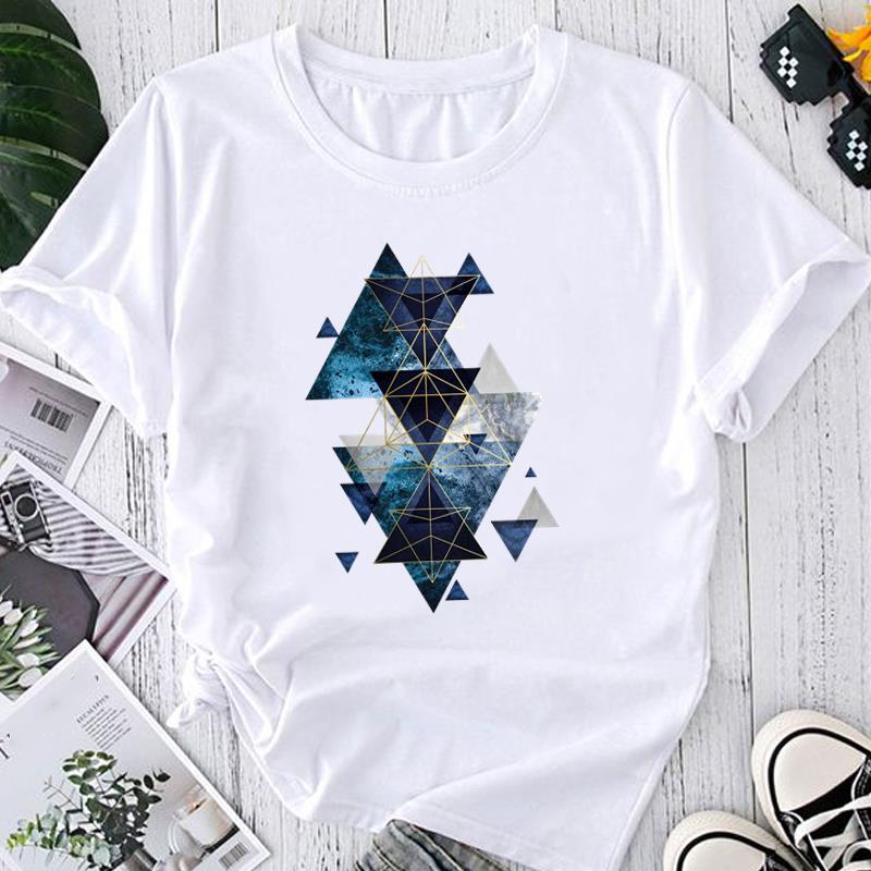 T-shirt estiva casual da donna con stampa floreale astratta geometrica