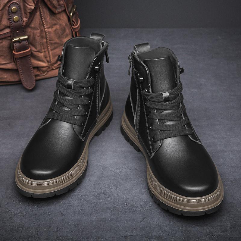 Fashion Fashion Trend Men's Leather Boots Four Seasons Outdoor Versatile Casual Hiking Boots Retro Lace-up Thick Bottom Working Boots