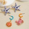4Pcs Exaggerated Crab Sunflower Starfish Earrings for Women Fashion Summer Beach Vacation Style Unique Earring Female Jewelry