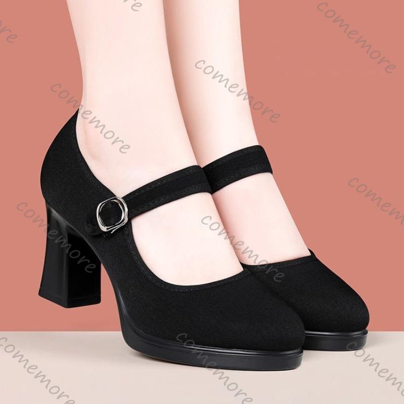 Comemore Women High Heels Shoes 2025 Spring Autumn Black Suede Pumps Casual Buckle Strap Dress Round Toe Heels for Women