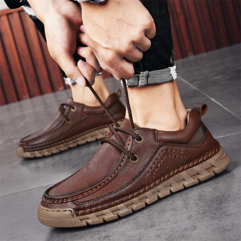 

Повседневная кожаная мужская обувь 2025 новая мягкая подошва ручной работы универсальная на шнуровке мужская обувь для бизнеса дышащая обувь для папы 44 темно-коричневого