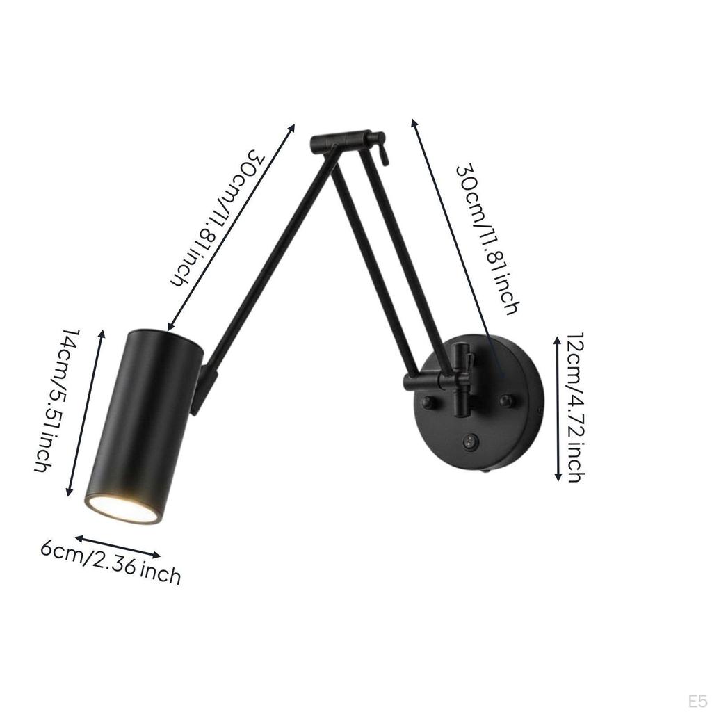 Adjustable Swing Arm Lamp Foldable Wall Light Retro Reading for Readers,