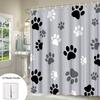 Stylish Dog Paw Print Shower Curtain Black Gray Light Gray Modern Pet Lover Bathroom Decor Polyester With 12 Hooks Easy Clean