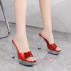 Fashion New 12CM Sexy Car Model Fashion Transparent Nightclub Crystal Square Head Non-slip Sandals High-heeled Slipper