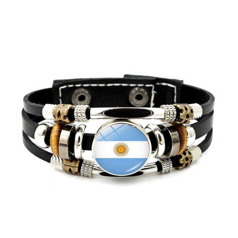 Factory National Country Flag Design Bracelet Crystal Bead Snap Button Sports National Team Jewelry Gift Leather Wrap Bracelet