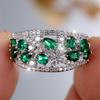 Green Crystal Water Drop Stone Engagement Rings For Women Vintage Silver Color Wedding Bands Birthstone Gifts