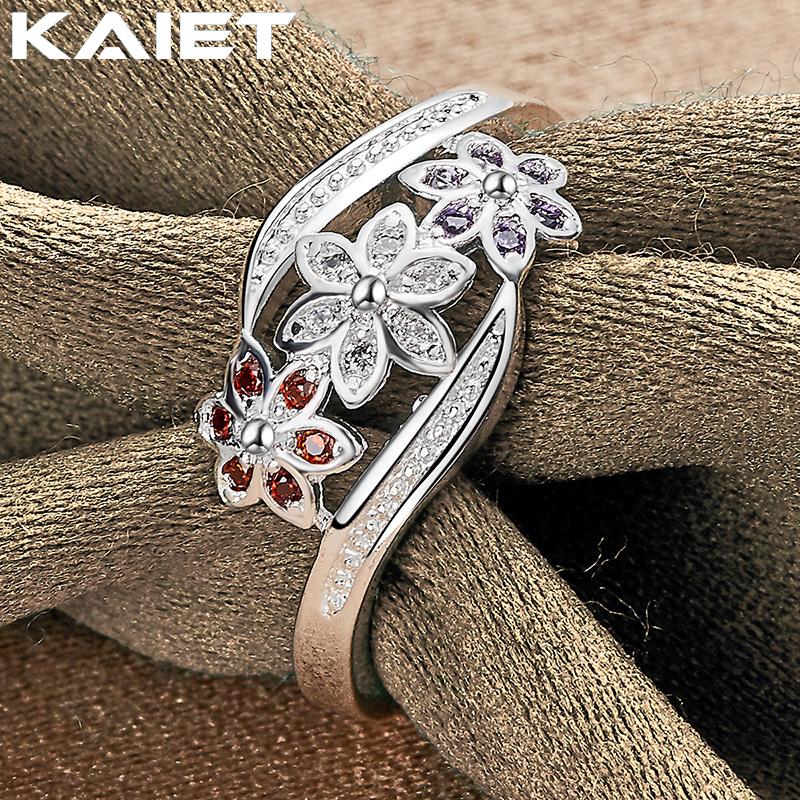 925 Silver Three Flower Crystals Adjustable Ring Accessories For Women Jewelry