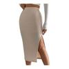 Women Midi Skirt High Waist Side Slit Design Knitting Skirt Solid Color Hip Wrapped Office Lady Skirt Daily Wear